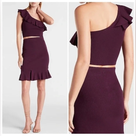 Express Dresses & Skirts - Express 2 piece One Shoulder skirt set Burnt Orange Size S